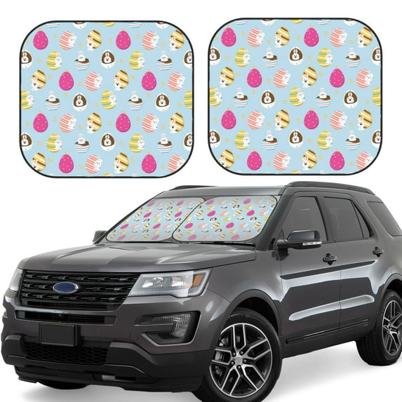 Balery 2 Piece Happy Easter Car Windshield Sun Shade|Foldable Front Windshield Shade for Car Front Window for Most Sedans SUV Truck-