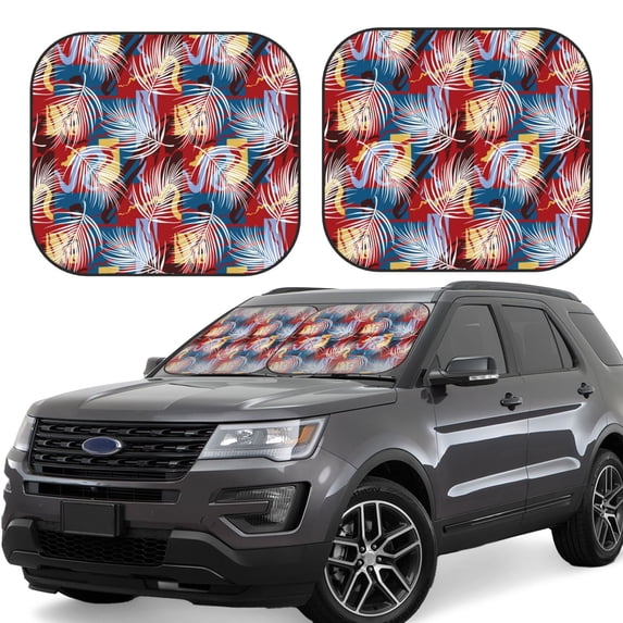 Balery 2 Piece Hawaiian Style Car Windshield Sun Shade|Foldable Front Windshield Shade for Car Front Window for Most Sedans SUV Truck-Medium