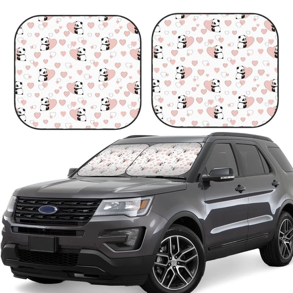 Balery 2 Piece Heart Panda Car Windshield Sun Shade|Foldable Front Windshield Shade for Car Front Window for Most Sedans SUV Truck-Medium