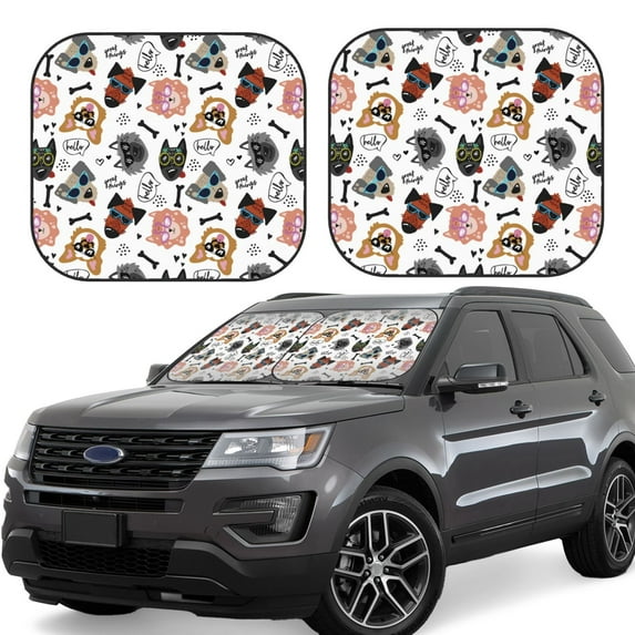 Balery 2 Piece Hip Hop Dog Car Windshield Sun Shade|Foldable Front Windshield Shade for Car Front Window for Most Sedans SUV Truck-Small