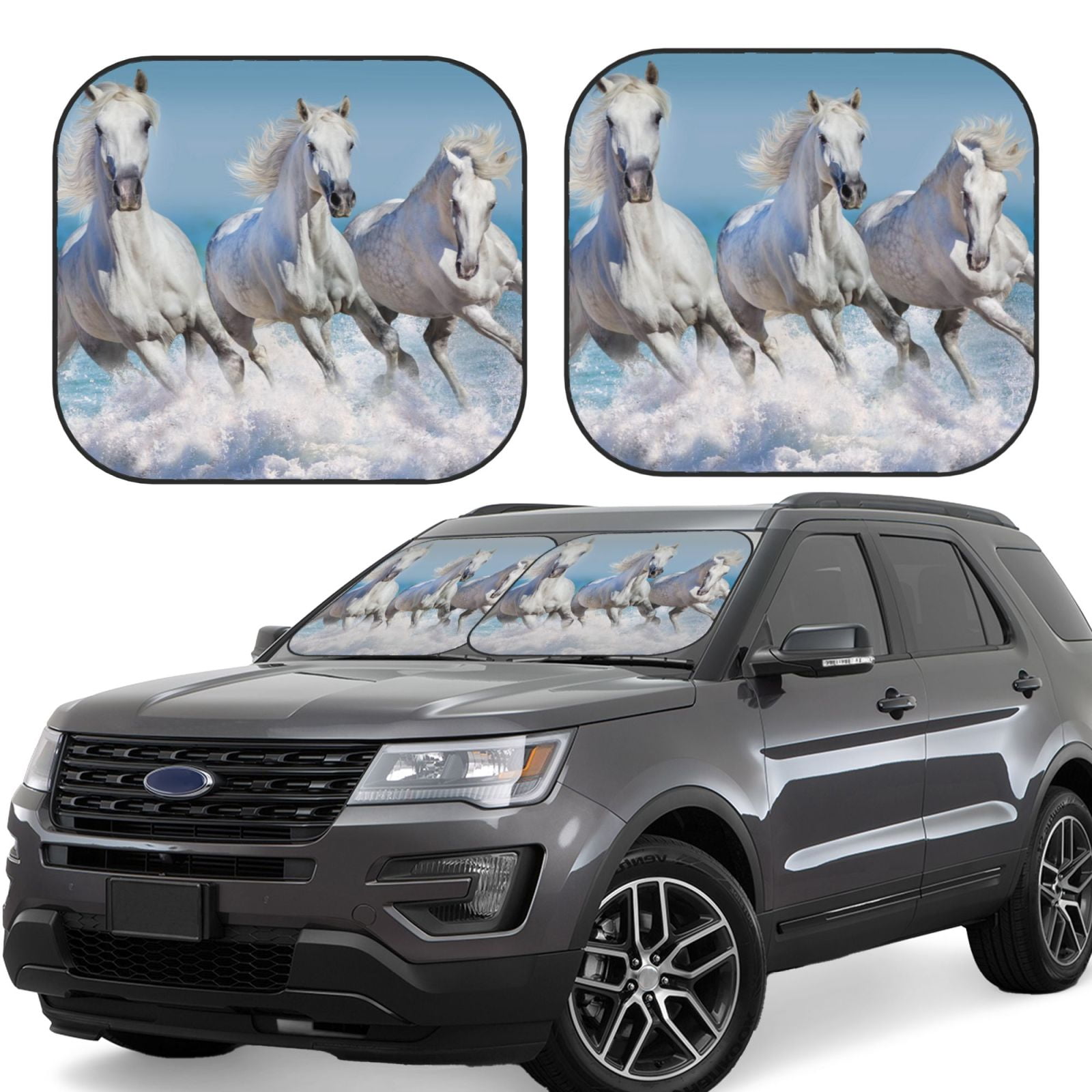 Neon Floral Horses Car Sun Shade 55