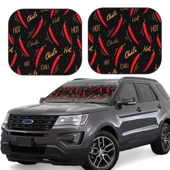 Balery 2 Piece Hot Chili Car Windshield Sun Shade|Foldable Front Windshield Shade for Car Front Window for Most Sedans SUV Truck-Small