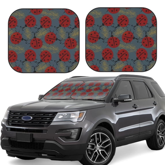 Balery 2 Piece Ladybug Car Windshield Sun Shade|Foldable Front Windshield Shade for Car Front Window for Most Sedans SUV Truck-Medium