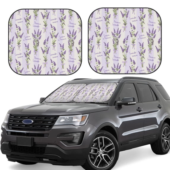 Balery 2 Piece Lavender Flowers Car Windshield Sun Shade|Foldable Front Windshield Shade for Car Front Window for Most Sedans SUV Truck-Large