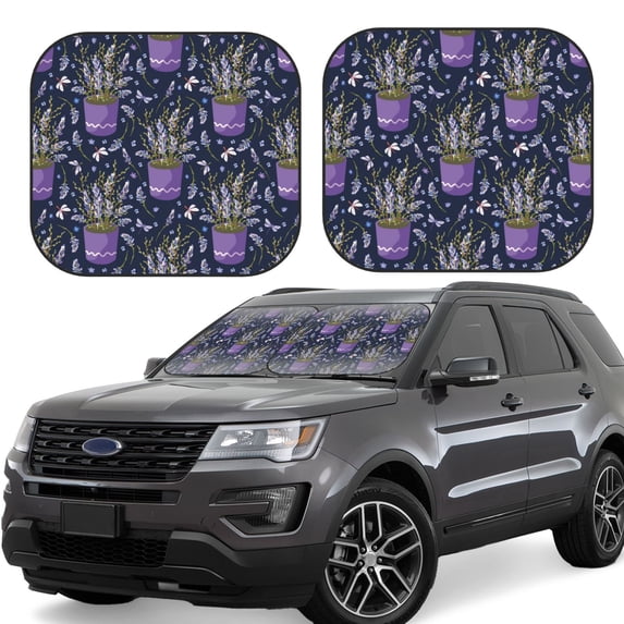 Balery 2 Piece Lavender Flowers Car Windshield Sun Shade|Foldable Front Windshield Shade for Car Front Window for Most Sedans SUV Truck-Large