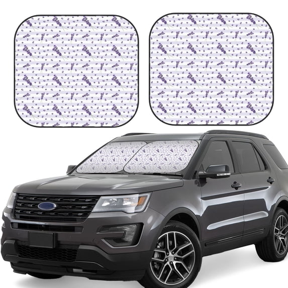 Balery 2 Piece Lavender Flowers Car Windshield Sun Shade|Foldable Front Windshield Shade for Car Front Window for Most Sedans SUV Truck-Large