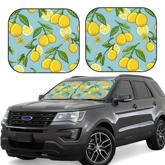 Balery 2 Piece Lemon Car Windshield Sun Shade|Foldable Front Windshield Shade for Car Front Window for Most Sedans SUV Truck-Large