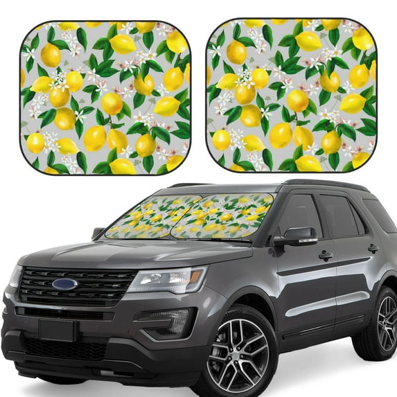 Balery 2 Piece Lemon Seamless Pattern Oil Painting Effect Car Windshield Sun Shade|Foldable Front Windshield Shade for Car Front Window for Most Sedans SUV Truck-Small