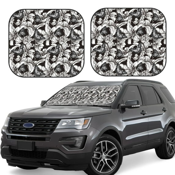 Balery 2 Piece Lilies Flowers Car Windshield Sun Shade|Foldable Front Windshield Shade for Car Front Window for Most Sedans SUV Truck-Large