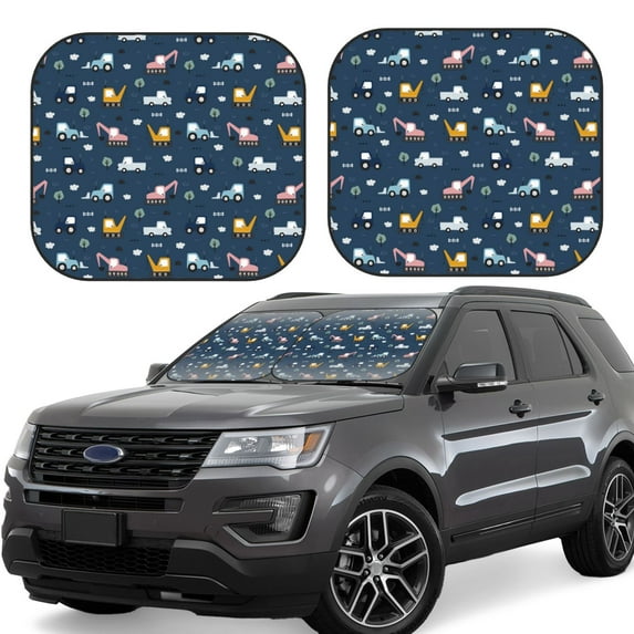 Balery 2 Piece Modern Modern Excavator Car Windshield Sun Shade|Foldable Front Windshield Shade for Car Front Window for Most Sedans SUV Truck-Large