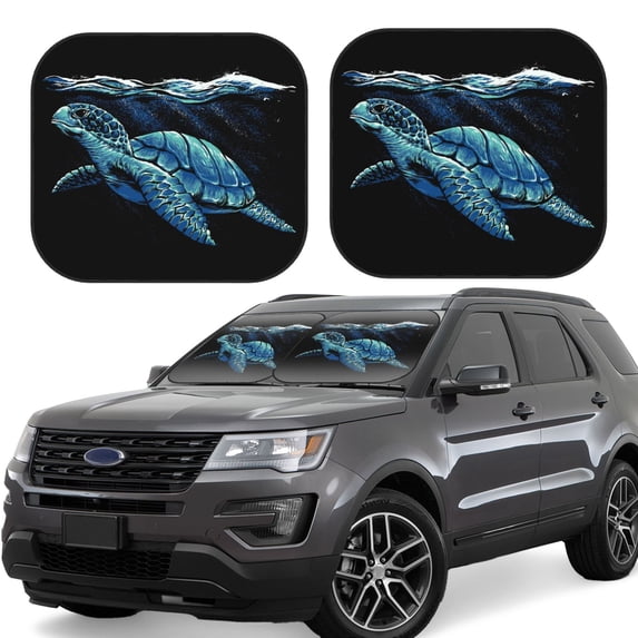 Balery 2 Piece Ocean Turtle Car Windshield Sun Shade|Foldable Front Windshield Shade for Car Front Window for Most Sedans SUV Truck-Medium