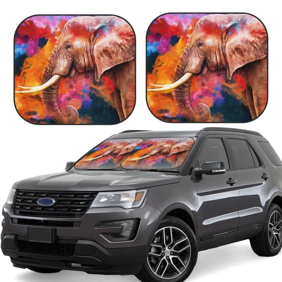 Balery 2 Piece Oil Paintings of Elephants Car Windshield Sun Shade|Foldable Front Windshield Shade for Car Front Window for Most Sedans SUV Truck-Small
