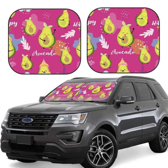 Balery 2 Piece Pink Green Avocado Car Windshield Sun Shade|Foldable Front Windshield Shade for Car Front Window for Most Sedans SUV Truck-Large