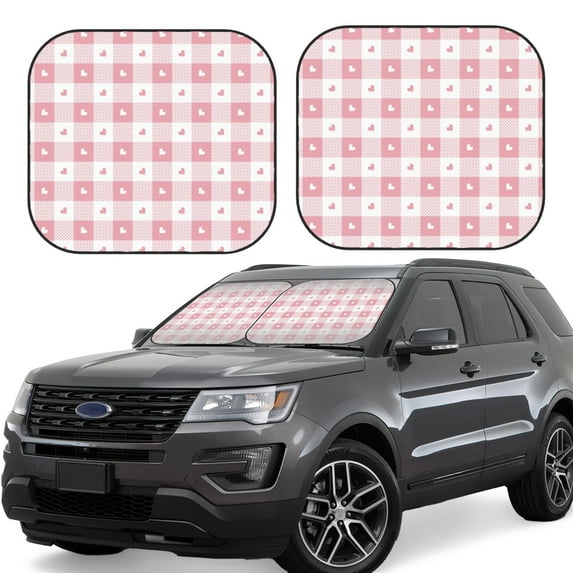 Balery 2 Piece Plaid Heart Car Windshield Sun Shade|Foldable Front Windshield Shade for Car Front Window for Most Sedans SUV Truck-Medium