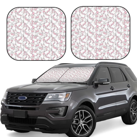 Balery 2 Piece Playing Rabbit Car Windshield Sun Shade|Foldable Front Windshield Shade for Car Front Window for Most Sedans SUV Truck-