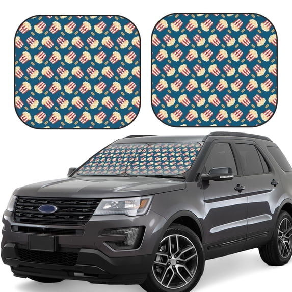 Balery 2 Piece Popcorn With Glasses Car Windshield Sun Shade|Foldable Front Windshield Shade for Car Front Window for Most Sedans SUV Truck-Small