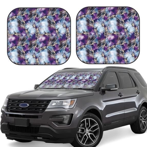 Balery 2 Piece Purple Marble Texture Car Windshield Sun Shade|Foldable Front Windshield Shade for Car Front Window for Most Sedans SUV Truck-Large