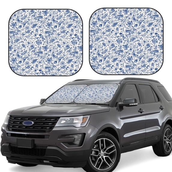 Balery 2 Piece Rabbit And Butterfly Car Windshield Sun Shade|Foldable Front Windshield Shade for Car Front Window for Most Sedans SUV Truck-Medium
