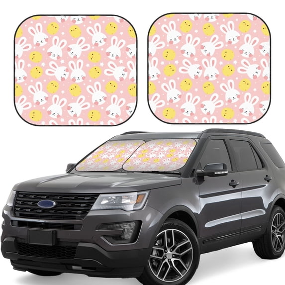 Balery 2 Piece Rabbit And Chick Car Windshield Sun Shade|Foldable Front Windshield Shade for Car Front Window for Most Sedans SUV Truck-Large