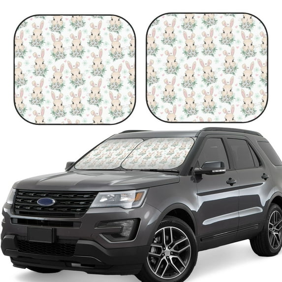 Balery 2 Piece Rabbit And Flower Car Windshield Sun Shade|Foldable Front Windshield Shade for Car Front Window for Most Sedans SUV Truck-Medium