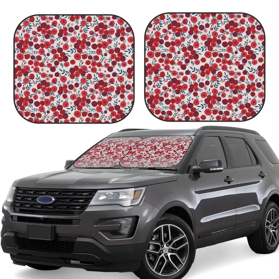 Balery 2 Piece Red Hawthorn Car Windshield Sun Shade|Foldable Front Windshield Shade for Car Front Window for Most Sedans SUV Truck-Medium