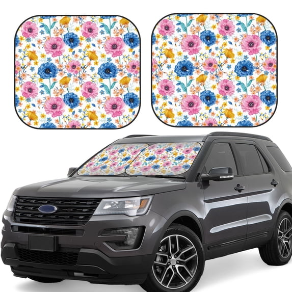 Balery 2 Piece Rose Flowers Car Windshield Sun Shade|Foldable Front Windshield Shade for Car Front Window for Most Sedans SUV Truck-Large