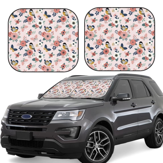 Balery 2 Piece Rose Flowers Car Windshield Sun Shade|Foldable Front Windshield Shade for Car Front Window for Most Sedans SUV Truck-Large