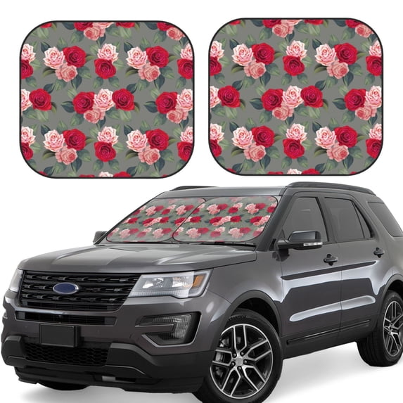 Balery 2 Piece Rose Flowers Car Windshield Sun Shade|Foldable Front Windshield Shade for Car Front Window for Most Sedans SUV Truck-Medium