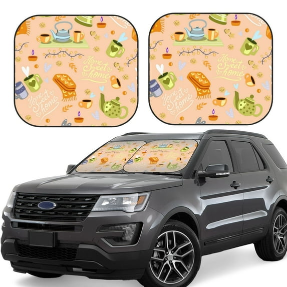Balery 2 Piece Scandinavian Style Hygge Car Windshield Sun Shade|Foldable Front Windshield Shade for Car Front Window for Most Sedans SUV Truck-Small