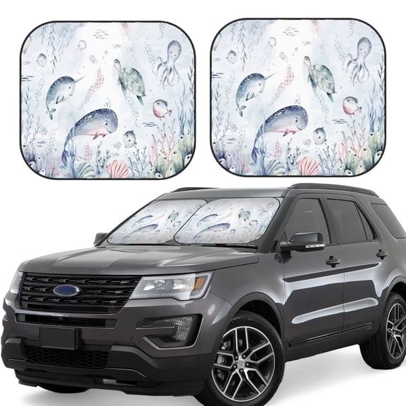Balery 2 Piece Sea Animals Car Windshield Sun Shade|Foldable Front Windshield Shade for Car Front Window for Most Sedans SUV Truck-Large