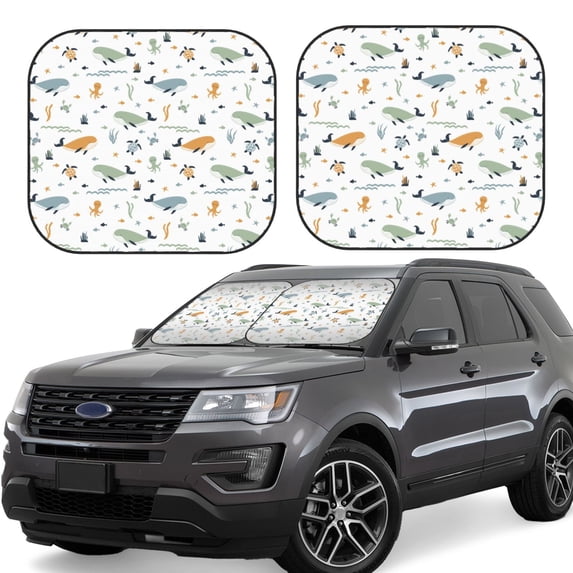 Balery 2 Piece Sea Creatures Car Windshield Sun Shade|Foldable Front Windshield Shade for Car Front Window for Most Sedans SUV Truck-