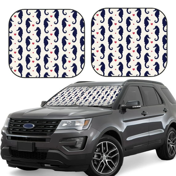 Balery 2 Piece Seahorses and Hearts Car Windshield Sun Shade|Foldable Front Windshield Shade for Car Front Window for Most Sedans SUV Truck-Small