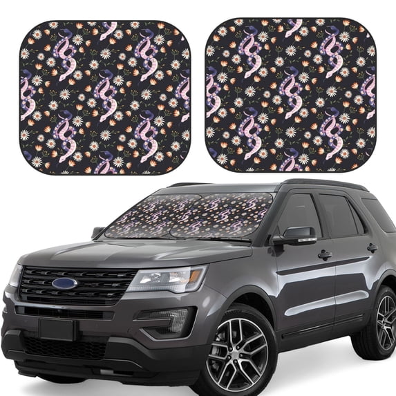 Balery 2 Piece Snake And Floral1 Car Windshield Sun Shade|Foldable Front Windshield Shade for Car Front Window for Most Sedans SUV Truck-Medium