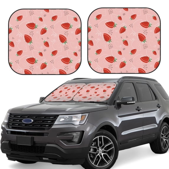 Balery 2 Piece Strawberry Car Windshield Sun Shade|Foldable Front Windshield Shade for Car Front Window for Most Sedans SUV Truck-Medium