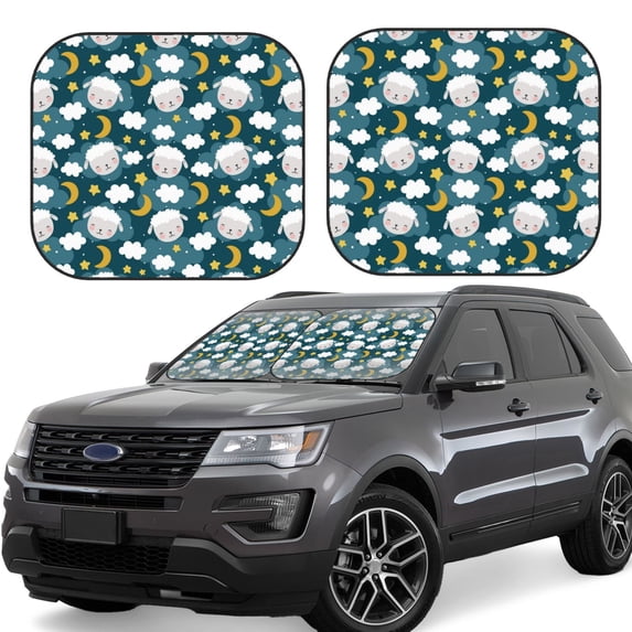 Balery 2 Piece Sweet Dream Lamb Car Windshield Sun Shade|Foldable Front Windshield Shade for Car Front Window for Most Sedans SUV Truck-Small