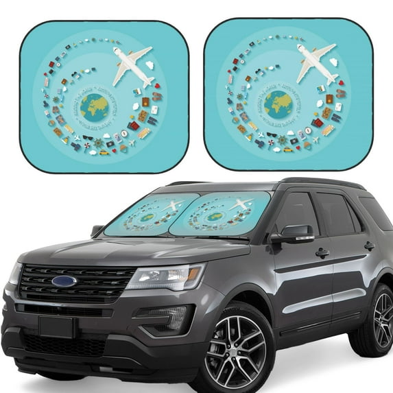 Balery 2 Piece Travelling on Airplane Car Windshield Sun Shade|Foldable Front Windshield Shade for Car Front Window for Most Sedans SUV Truck-Medium