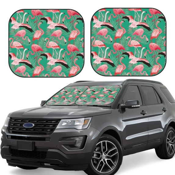 Balery 2 Piece Tropical Flamingo Car Windshield Sun Shade|Foldable Front Windshield Shade for Car Front Window for Most Sedans SUV Truck-