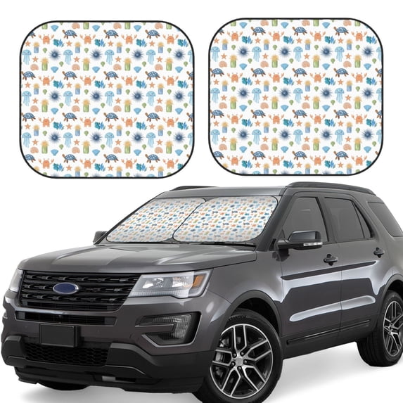 Balery 2 Piece Undersea Animals Car Windshield Sun Shade|Foldable Front Windshield Shade for Car Front Window for Most Sedans SUV Truck-Small