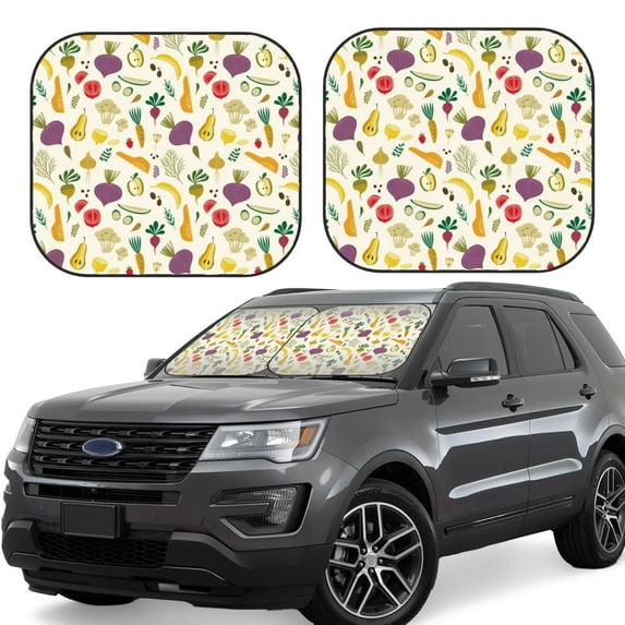 Balery 2 Piece Vegetable Car Windshield Sun Shade|Foldable Front Windshield Shade for Car Front Window for Most Sedans SUV Truck-Large