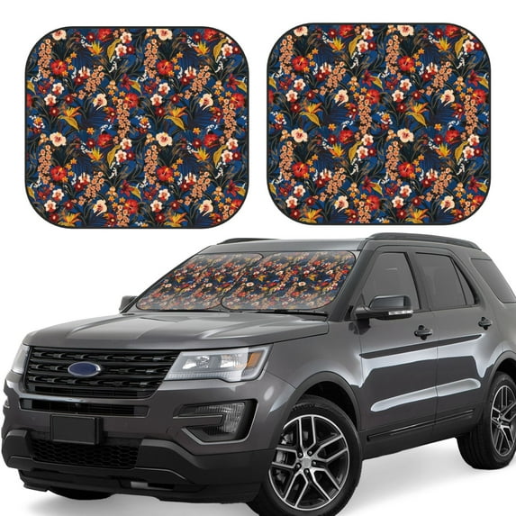 Balery 2 Piece Vintage Floral Car Windshield Sun Shade|Foldable Front Windshield Shade for Car Front Window for Most Sedans SUV Truck-Large