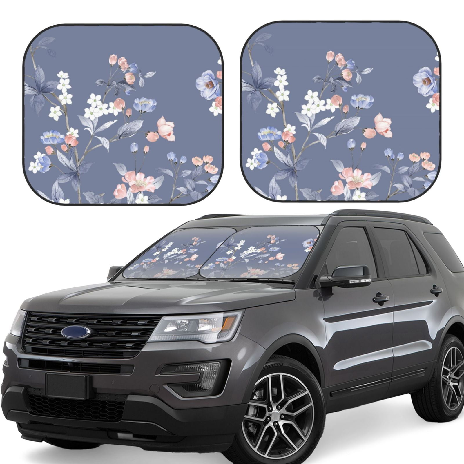 Balery 2 Piece Watercolor Flowers Butterfly Car Windshield Sun Shade ...