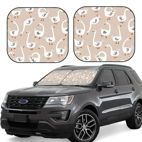 Balery 2 Piece White Goose Car Windshield Sun Shade|Foldable Front Windshield Shade for Car Front Window for Most Sedans SUV Truck-Large