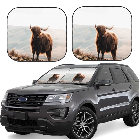Balery 2 Piece Yak Car Windshield Sun Shade|Foldable Front Windshield Shade for Car Front Window for Most Sedans SUV Truck-Large