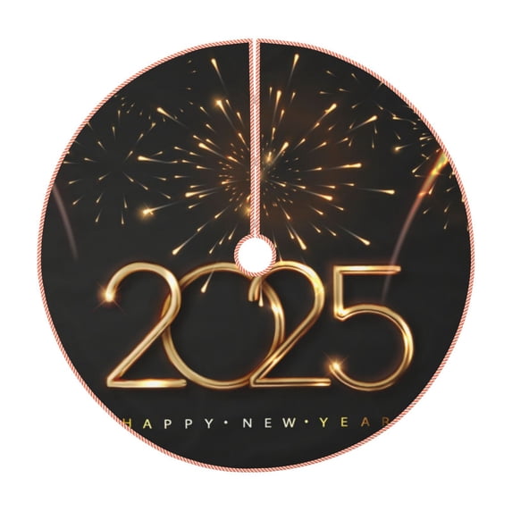 Balery 2025 Golden On New Year Printed Christmas Tree Skirt , Merry Christmas Party Christmas Tree Decoration,Adjustable Tree Skirt-36"