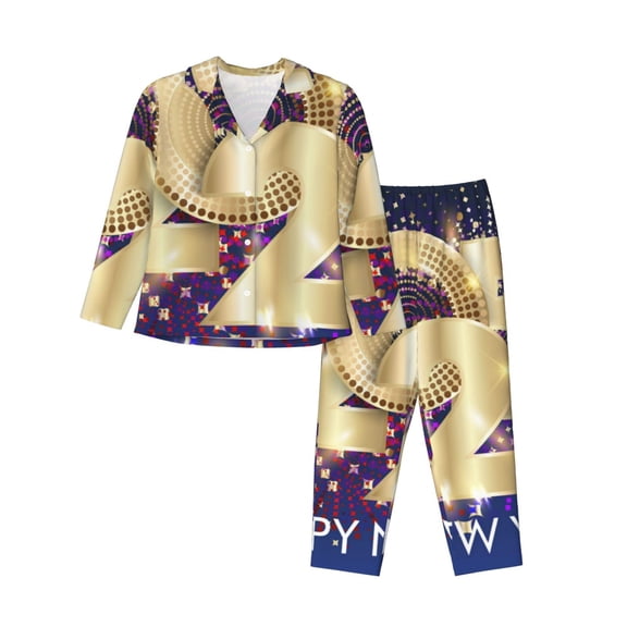 Balery 2025 New Year 1 Pattern Pajama Sets for Women Long Sleeve 2 Piece Sleepwear Loungewear Sets Soft PJ's with Pockets Long Sleeve Comfy Pj Sets-