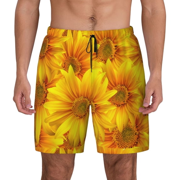 Balery 3D Sunflowers Mens Swim Trunks Swim Shorts for Men Quick Dry Inseam Beach Shorts with Compression Liner Pocket-Medium