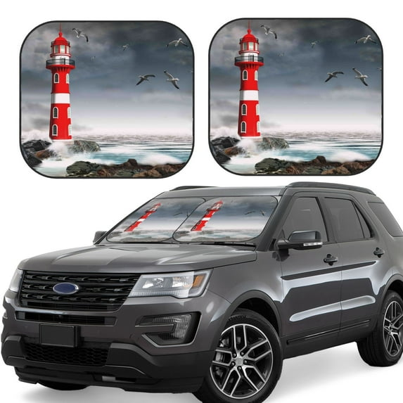 Balery 3d Lighthouse In The Surf Sun Shield 2 Pack For Car Front Windows Foldable Sun Visor Protector Blocks Max Uv Rays And Keeps Your Vehicle Cool For Most Sedans Suv Truck