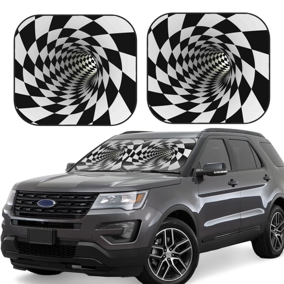 Balery 2 Piece 3D Vortex Illusion Car Windshield Sun Shade|Foldable Front Windshield Shade for Car Front Window for Most Sedans SUV Truck-Medium