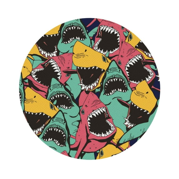 Balery 4 Pcs Angry Shark Patternleather Coasters Set, Drink Table Cup Coasters For Living Room Kitchen Coffee Decor