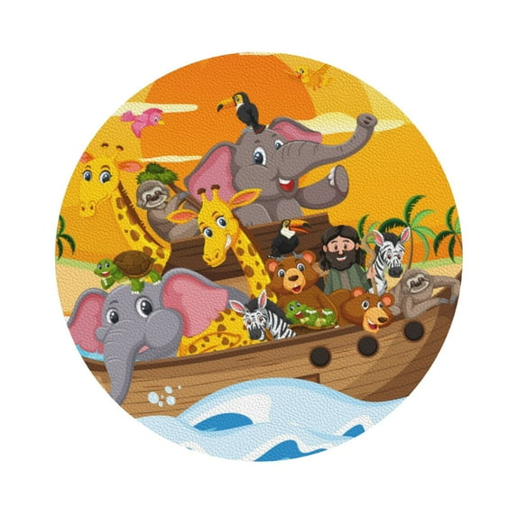 Balery 4 Pcs Animals On Noah'S Ark1leather Coasters Set, Drink Table Cup Coasters For Living Room Kitchen Coffee Decor
